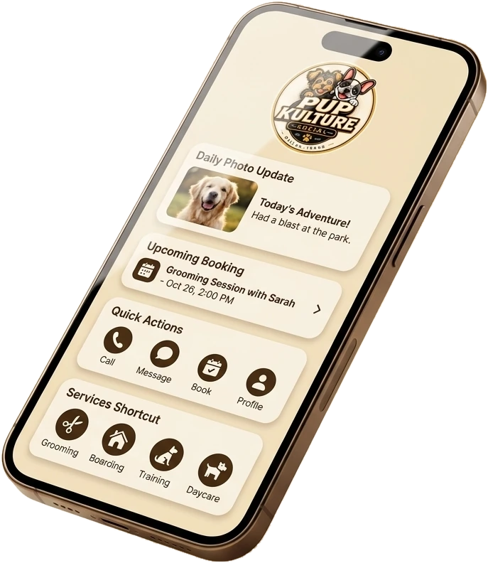 The Pup Kulture Social app shown on a phone
