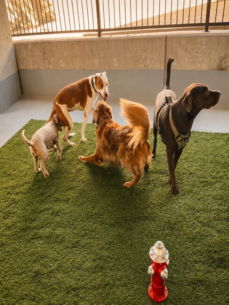 Dogs playing together at Pup Kulture Social daycare in Dallas